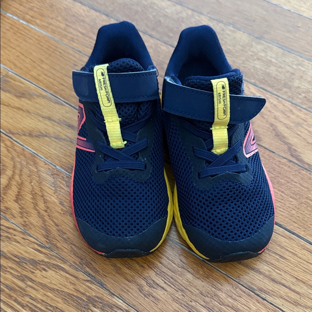 Kids Navy Mesh Athletic Sneakers with Yellow Accents